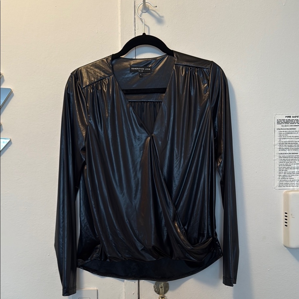 Generation Love Black Faux Leather Long Sleeve Top